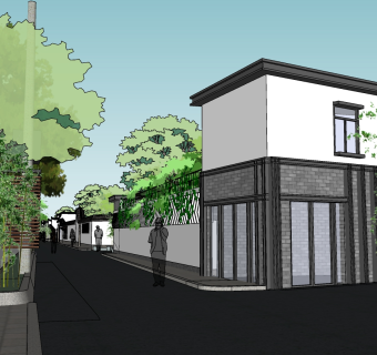 394福州传统街巷中式建筑，新中式商业旅游街区，南方街巷，民宿酒店，新中式院墙，沿街商铺，商业街，步行街su草图模型下载