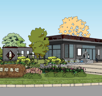 406现代风格商业街，沿路商业街，沿街书吧，沿街咖啡馆茶馆餐厅，步行街，商业广场，休闲广场su草图模型下载