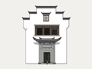 412中式风格门头门面 徽派马头墙门面，中式商街门面su草图模型下载
