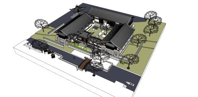 13江南四合院 苏州园林，四合院民居 民宅，中式四合院别墅，庭院景观su草图模型下载