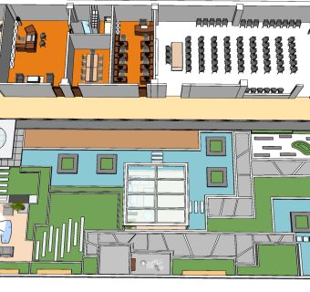 24现代风格办公室，中庭，办公室平面布置图，培训室，会议室，办公室，庭院景观（1）su草图模型下载