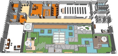 24现代风格办公室，中庭，办公室平面布置图，培训室，会议室，办公室，庭院景观（1）su草图模型下载