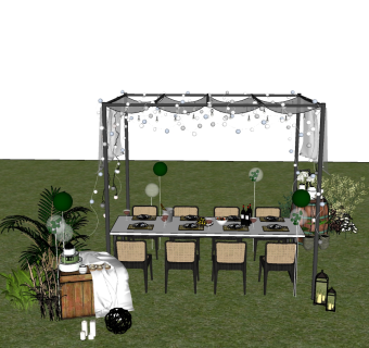 26户外派对  纱幔  气球 花园派对  生日派对，帐篷遮阳伞，户外餐桌椅su草图模型下载