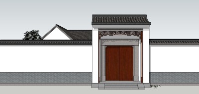 31江浙传统两进四合院，中式古建四合院，新农村住宅，农家院，中式庭院景观，大门门头，院墙凉亭su草图模型下载