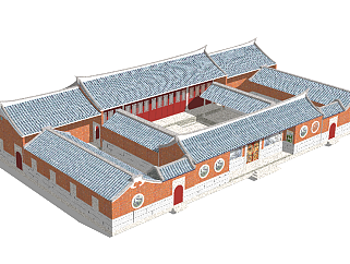 41中式古建四合院，民居，中式寺庙，四合院会所，院墙su草图模型下载