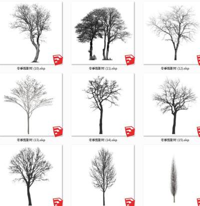 现代风格冬季景观树su草图模型下载