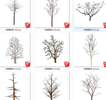 现代风格冬季景观树su草图模型下载