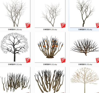 现代风格冬季景观树su草图模型下载