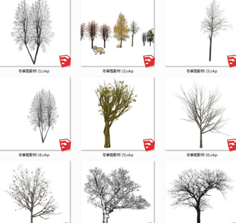 现代风格冬季景观树su草图模型下载