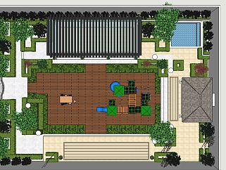 <em>凉亭</em>，泳池，户外休闲桌椅，农家院子su草图模型下载