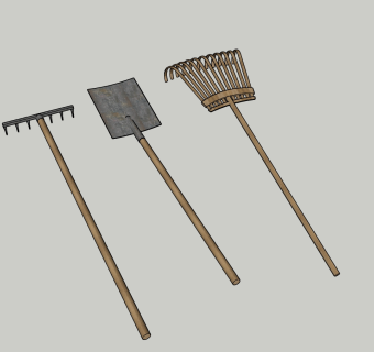 142中式传统农具，钉耙，铁铲，铁锹，耙子，耙爪su草图模型下载