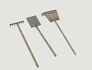 142中式传统农具，钉耙，铁铲，铁锹，耙子，耙爪su草图模型下载