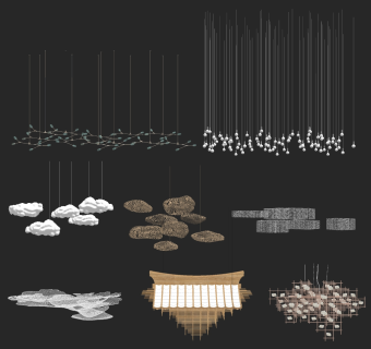 现代金属铁艺吊灯su草图模型下载