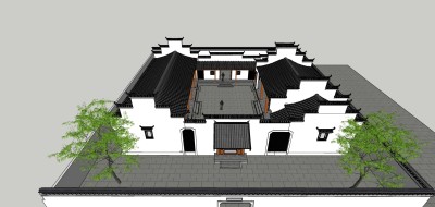 151中式古典古建四合院，中式庭院景观，中式门头 大门，徽派建筑中式院墙，马头墙，中式别墅别所su草图模型下载