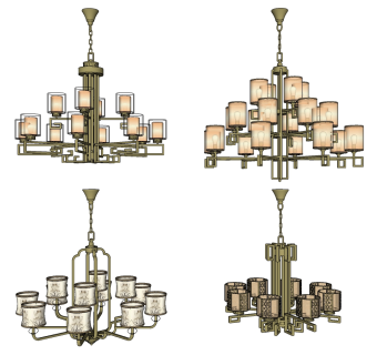 新中式吊灯su草图模型下载