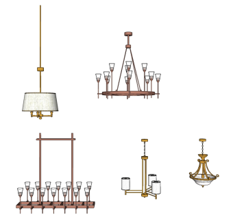 小吊灯组合su草图模型下载