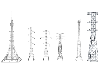 02高压输电线<em>电力</em>设施，现代风格电塔，信号塔，高压线...