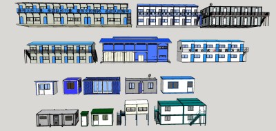 04现代风格标准板房 施工场地活动板房 简易集装箱房  施工场地活动板房,简易工地厕所板房，带楼梯活动板房su草图模型下载