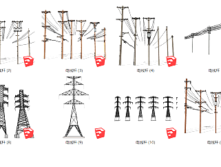 05高压输电线<em>电力</em>设施，现代风格电塔，信号塔，高压线...