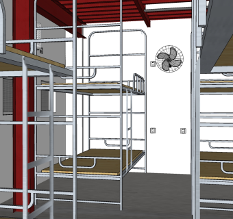 08现代厂房宿舍上下床 楼梯扶手 走廊  施工场地活动板房 简易集装箱房su草图模型下载