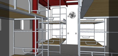 08现代厂房宿舍上下床 楼梯扶手 走廊  施工场地活动板房 简易集装箱房su草图模型下载