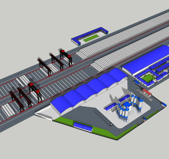 09现代风格制梁场 制梁场工业基地 厂房，水泥厂，工厂，桥梁水泥  水泥罐su草图模型下载