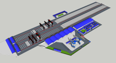 09现代风格制梁场 制梁场工业基地 厂房，水泥厂，工厂，桥梁水泥  水泥罐su草图模型下载