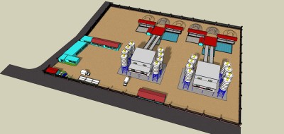 32现代风格工厂 工厂搅拌站 混凝土搅拌站 化工厂，工业园，产业园区 冷凝罐，管道，简易办公室，移动板房，厂房su草图模型下载