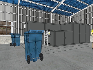 34现代风格厂房 工业厂房与处理设备，垃圾处理厂 仓库 垃圾回收站su草图模型下载