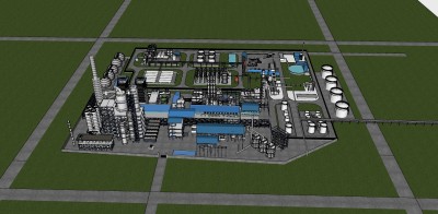 40现代风格标准厂房 化工厂 工业厂房 管道 化工厂储蓄罐 化工厂设备 化工产业园su草图模型下载