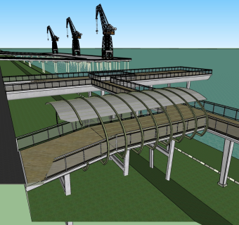 41景观码头 码头工业园区，起重机 码头起重机 现代风格标准工厂 产业园su草图模型下载