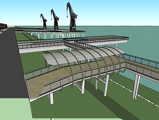 41景观码头 码头工业园区，起重机 码头起重机 现代风格标准工厂 产业园su草图模型下载
