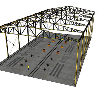 43钢结构框架工业厂房，标准厂房，仓库，水泥钢筋厂房su草图模型下载