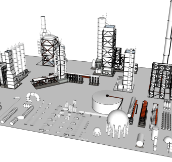 48炼油工厂，炼油厂设施，工厂储油罐，化工厂 产业园su草图模型下载