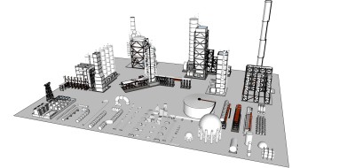 48炼油工厂，炼油厂设施，工厂储油罐，化工厂 产业园su草图模型下载