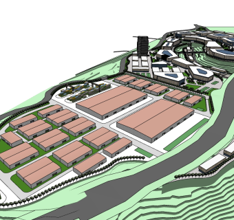 51现代风格工业园区厂房规划 工业园区厂房规划su草图模型下载