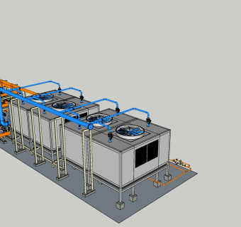 55现代风格发电厂 工业设备 风机 发电设备，电压机 输电管道su草图模型下载