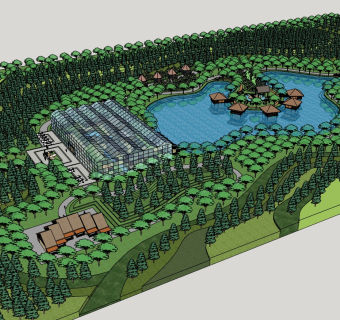64现代风格农场 休闲农业园 乡村农业景观 休闲度假农庄  儿童游乐园，滑梯，凉亭 泳池，度假小屋 采摘园 新农村采摘基地  温室大棚  蔬菜大棚，  度假村su草图模型下载