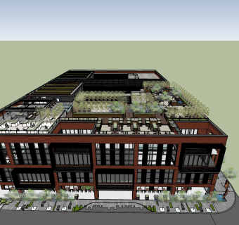 67工业风格厂房改造 屋顶花园，文创中心厂房，文化艺术中心，文化产业园，产业园区，红砖厂，艺术文化街区su草图模型下载