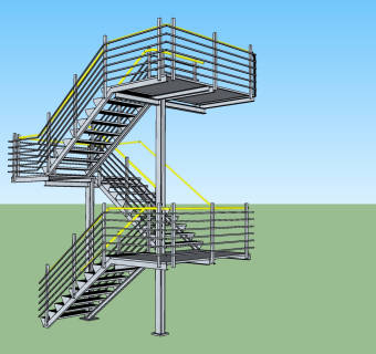 80带扶手的工业楼梯  钢结构楼梯 简易楼梯，旋转楼梯 上下铁艺楼梯su草图模型下载