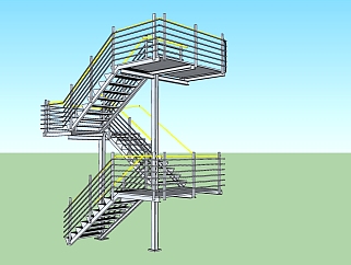 80带扶手的工业楼梯  钢结构楼梯 简易楼梯，旋转楼梯 上下铁艺楼梯su草图模型下载