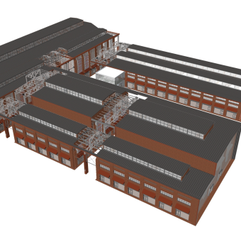 99红砖厂房建筑 老厂房，旧厂房改造，产业园，商业街区，商业街店铺，步行街su草图模型下载