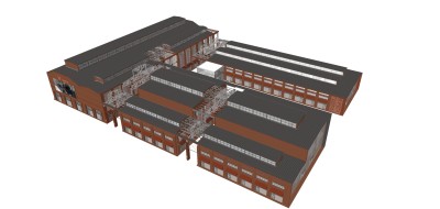 99红砖厂房建筑 老厂房，旧厂房改造，产业园，商业街区，商业街店铺，步行街su草图模型下载