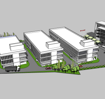 100现代工业厂房，工厂厂房厂区，工业园区，产业园 仓房  文化产业园，办公大楼su草图模型下载