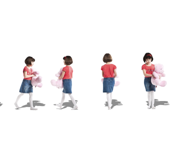 现代穿牛仔裙的小女孩站姿su草图模型下载