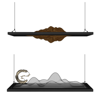 30新中式山脉装饰灯 金属小吊灯组合su草图模型下载
