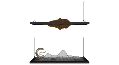 30新中式山脉装饰灯 金属小吊灯组合su草图模型下载