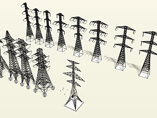 109高压塔组合 高压输电线电力设施，现代风格电塔，...