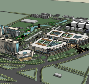 114现代工业园 产业园 CBD商业中心，产业园，办公楼厂房su草图模型下载