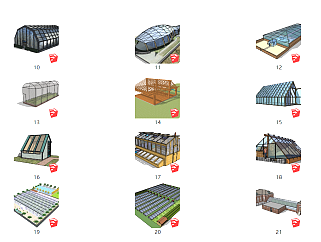 123农业大棚 工业厂房 阳光房 花房 种植大棚 植物园 采摘园 农庄（1）su草图模型下载